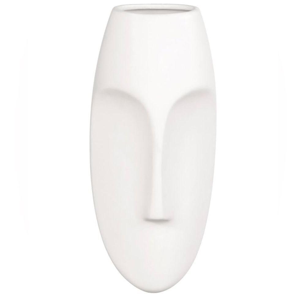 HOWARD ELLIOTT Oval Face Wall Sculpture / Vase, White Matte Glazed Finish. New